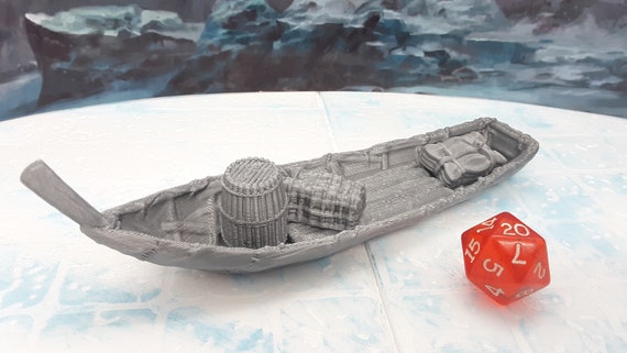 3D Printed Row Boat Tabletop Terrain - Printable Scenery For 28mm RPG & Wargame Miniatures
