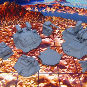 7 Piece Ground Surface Defense Installations Set Starfinder Fleet Scale Starship Mini Miniature Spaceship Game Pieces