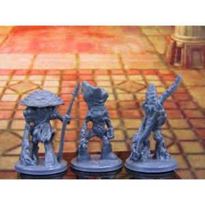 3pc Myconid Shroomie Mushroom Folk Set Mini Miniature Model Character Figure 28mm/32mm Scale RPG Tabletop Gaming Wargaming D&D etc.