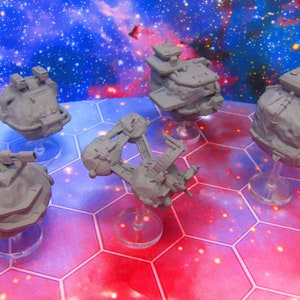 5 Piece Asteroid Defense Systems Installations Starfinder Fleet Scale Starship Mini Miniature Spaceship Game Pieces + Flight Stand & Rod