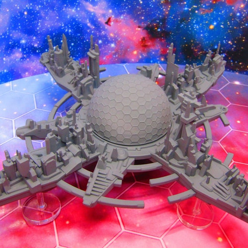 Gargantuan Space City Metropolis & Removeable Shield Starfinder Fleet Scale Starship Mini Miniature Model Spaceship Piece + Flight Stands