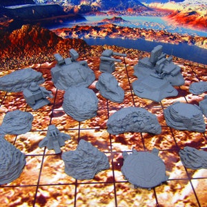 16 Piece Ground Surface Canyons Military Base Defense Installations Set Starfinder Fleet Scale Starship Mini Miniature Spaceship Game Pieces