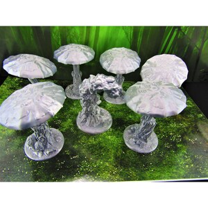 7pc Large Mushroom Trees Forest Set Scatter Terrain Scenery Mini Miniature Model 28mm/32mm Scale RPG Tabletop Gaming Wargaming D&D etc.