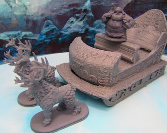 Dwarven Santa Mini & Sleigh w/ Reindeer 28mm Scatter Terrain Scenery Decoration Tabletop Fantasy RPG Games Dungeons and Dragons