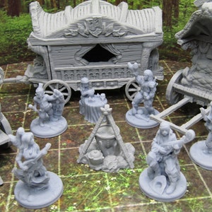 13 Piece Travelling Sideshow Camp w/ Wagons Scenery Terrain Mini Miniatures 3D Printed 28/32mm Scale RPG Fantasy Games Dungeons Dragons image 3