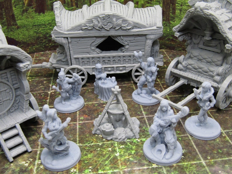 13 Piece Travelling Sideshow Camp w/ Wagons Scenery Terrain Mini Miniatures 3D Printed 28/32mm Scale RPG Fantasy Games Dungeons Dragons image 3