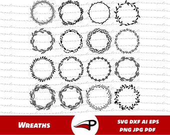 Wreath SVG Bundle, Floral Circle , Floral Garland Png, Botanical Laurel Wreath Clipart, wedding wreath svg, monogram svg circle frame