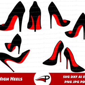 Red Bottom Heels SVG Bundle, High Heels PNG Pack, Sexy Schuhe Clipart, Stilettos Laser Cut Datei für Cricut und Glowforge
