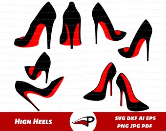 Paquete SVG de tacones inferiores rojos, paquete PNG de tacones altos, imágenes prediseñadas de zapatos sexy, archivo de corte láser Stilettos para Cricut y Glowforge