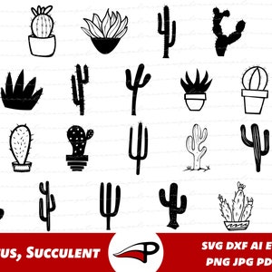 Paquete SVG de cactus, archivo de imágenes prediseñadas de cactus, silueta de cactus, vector suculento, plantas svg, diseño de cricut de cactus, archivos de corte de cactus