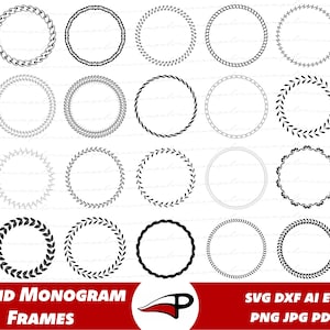 Cornici monogramma rotonde Pacchetto SVG, Pacchetto PNG bordo matrimonio, Cornice circolare Cornice tagliata al laser per Cricut e Glowforge