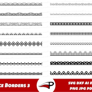 Ensemble de bordures de dentelle SVG, rubans de papier de dentelle simple png, clipart de séparateurs décoratifs, fichiers découpés au laser pour cricut et glowforge