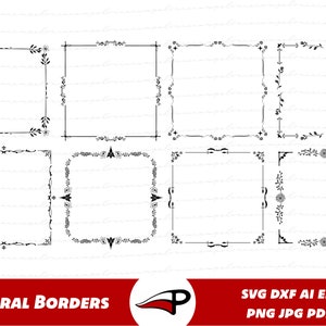 Floral Frames SVG, Square Frame PNG, Floral Rectangle Border PNG, Wedding Decor Laser Cut File pour Cricut et Glowforge