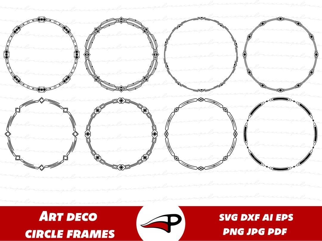 Art Deco Circle Frames SVG, Vintage Retro Round Border PNG, Frame Clip