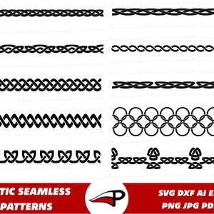 ケルトのシームレスな境界線 SVG、バイキングの完璧なバンド PNG パック、ノルウェー語のシンプルなフレーム、Cricut 用のレーザーカット ファイル