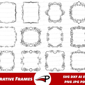 Decorative Frames SVG Bundle, Wedding Frames PNG, Swirly Frames Cut laser cut files for Cricut and Glowforge.