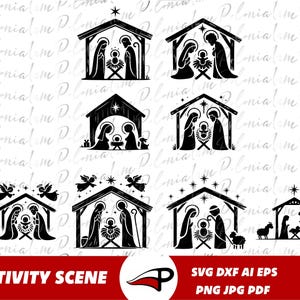 Piękne pliki SVG Nativity Scene, idealne do tworzenia świątecznych projektów DIY, kartek i dekoracji. Natychmiastowe pobranie