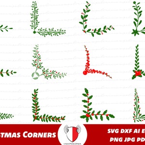 Christmas Decorative Corner Bundle, Mistletoe corner svg, Holly Corner svg, Ornament clipart, Holiday png Corners,  Door trim corners files