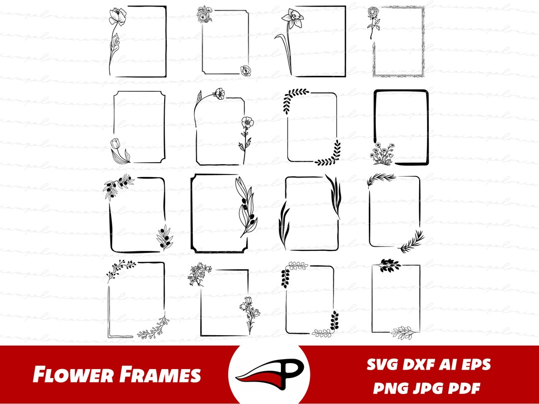 Flower Rectangle Frames SVG, Floral Wedding Frames Png, Hand Drawn Page ...
