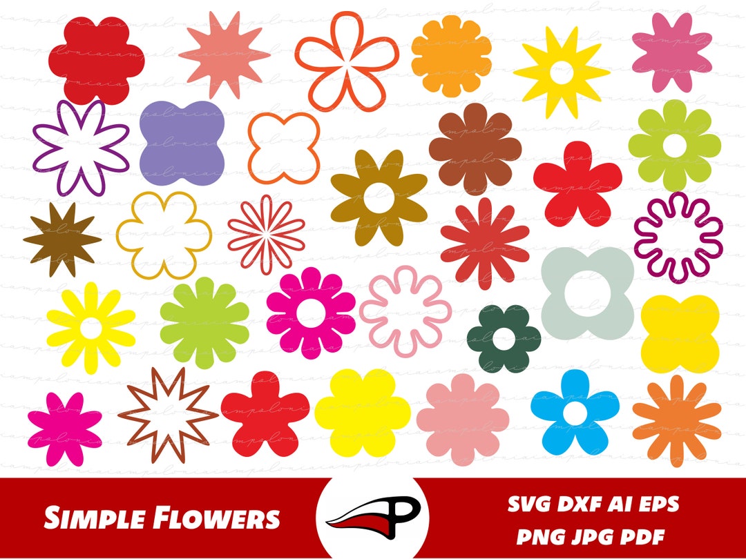 Simple Flower Shapes SVG, Cute Flower Silhouettes , Daisy Flower PNG ...
