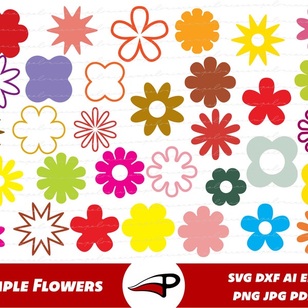 Simple Flower Shapes SVG, Cute Flower Silhouettes , Daisy Flower PNG, Retro Bloom svg, Boho Floral cut files