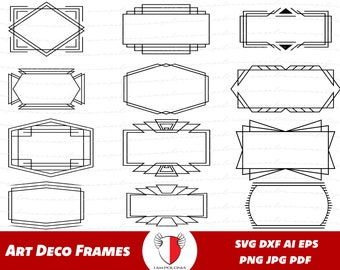 Art Deco Frames SVG, Vintage Retro Frame PNG, Frame Clip Art, Artdeco Clipart, Frame Design Elements, Antique Border Black Silhouette Cricut