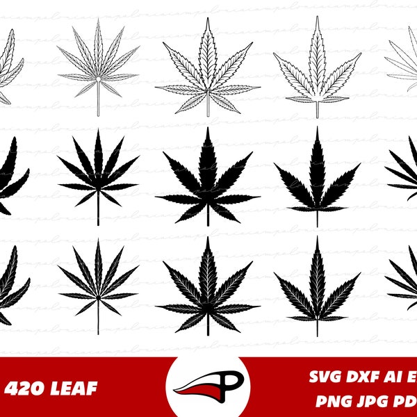 Marijuana Leaf SVG Bundle, Pot leaves png pack, Weed clipart, Cannabis Silhouette, 420 Laser Cut Files for Cricut and Glowforge