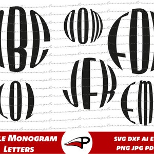 Paquete de letras monograma circulares SVG / Alfabeto de iniciales redondas PNG / Monograma de 3 letras para Cricut, Glowforge, DXF y corte láser