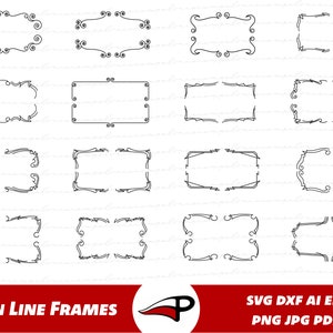 Line art borders SVG Bundle, Hand drawn frames PNG pack, Thin line digital frames, Laser cut files for Glowforge and Cricut