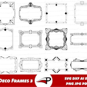 アールデコ フレーム SVG バンドル、ヴィンテージ レトロ フレーム PNG、フレーム クリップアート、アールデコ クリップアート、フレーム デザイン要素、アンティーク ボーダー シルエット Cricut
