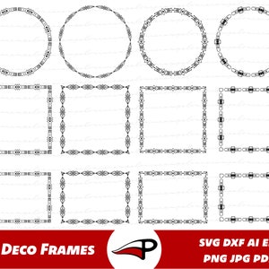 アールデコ フレーム SVG、ヴィンテージ レトロ フレーム PNG、アールデコ ボーダー クリップアート、Cricut および Glowforge 用アンティーク ボーダー ブラック シルエット