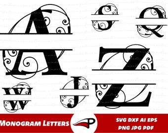 Split Monogram Alphabet SVG | Fancy Letter Frames for Cricut & Silhouette | Monogram Name SVG Cut Files for Vinyl and Crafts