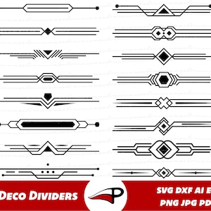アールデコ ディバイダー SVG バンドル、アールデコ ボーダー PNG パック、狂騒の 20 年代の装飾ヘッダー Cricut および Glowforge 用レーザーカット ファイル