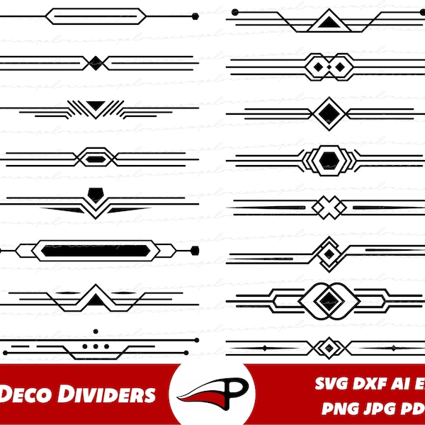 Art Deco Dividers SVG Bundle, Art Deco Borders PNG Pack, Roaring 20's Decorative Headers Laser cut files for Cricut and Glowforge