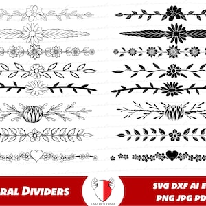 Floral Borders SVG, Flower Dividers Png, Planner page divider clipart, Botanical Page Divider archivo de corte para cricut y máquina de silueta