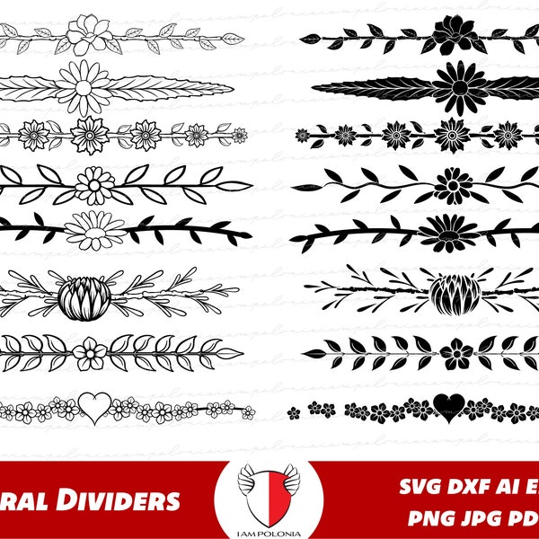 Floral Borders SVG, Flower Dividers Png, Planner page divider clipart, Botanical Page Divider cut file for cricut and silhouette machine