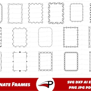 Pacote SVG de molduras decorativas, conjunto PNG de bordas ornamentadas, molduras SVG de imagem e espelho cortadas a laser para Cricut e Glowforge