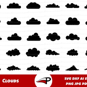 Clouds SVG Bundle, Cartoon Clouds Png Pack, Random Overcast Clipart, Cloud Silhouette Laser Cut files for Cricut and Glowforge