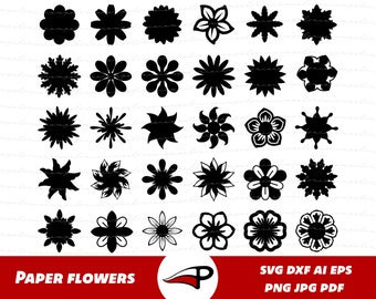 May include: A set of 30 black and white paper flower silhouette designs. The designs are perfect for crafting, scrapbooking, and other creative projects.