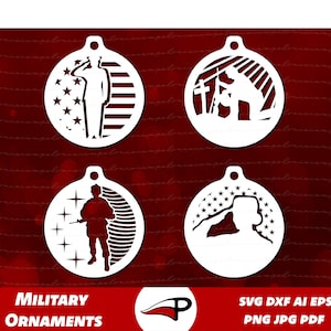 Militärische Ornamente SVG, Army Christbaumkugeln PNG, Veteran Weihnachtsbaum SVG, patriotische Weihnachten Dxf für Cricut und Glowforge