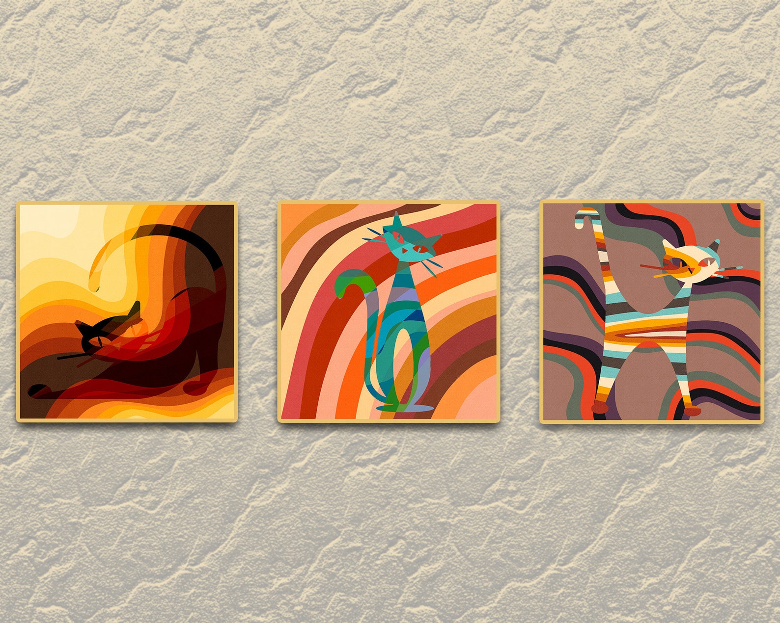 Atomic Cat Digital Wall Art 3 Mid Century Modern Cat Etsy