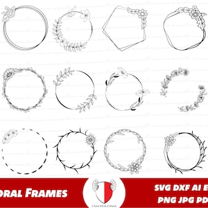 Cornici floreali Cricut SVG bundle, Monogram frame Cricut svg, Corona floreale svg png, Flower frame svg, Agriturismo segno personalizzato svg,