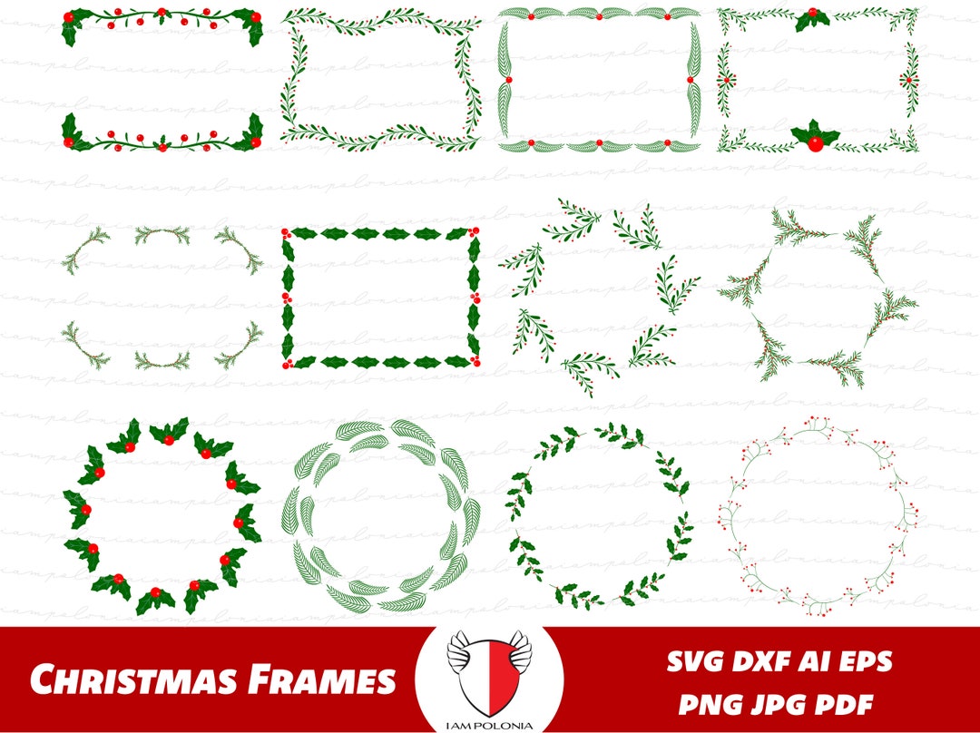 Christmas Frames Bundle SVG, Holly Borders Png, Floral Frames for