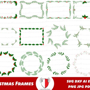 Christmas frames bundle SVG, Holly borders png, Floral frames for holidays, Xmas clipart dividers for Cricut, Christmas files for silhouette