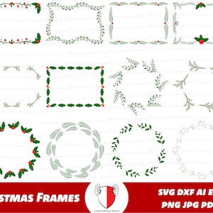 Pacchetto di cornici natalizie SVG, bordi di agrifoglio png, cornici floreali per le vacanze, divisori di clipart natalizie per Cricut, file di Natale per silhouette
