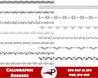 Sömlösa kalligrafiska ramar SVG-bunt, enkla band png, dekorativa virvlande avdelare clipart, laserskurna filer för Cricut och Glowforge