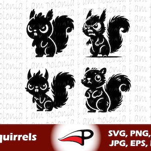 Écureuil SVG, PNG cacahuète, clipart rongeur en colère, jolie découpe à queue touffue pour Cricut, Silhouette animale DXF, art vectoriel écureuil drôle