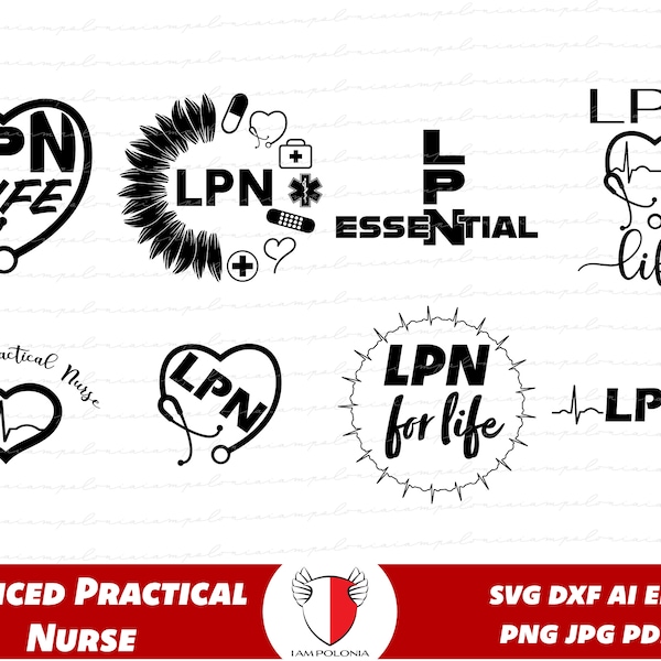 Pakiet SVG dla pielęgniarek LPN | Zestaw clipartów PNG