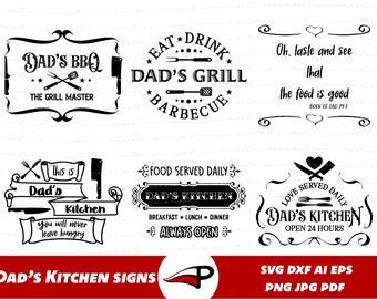 Dad's Kitchen Sign SVG, Funny Kitchen Decor, Gift for dad SVG, Barbecue Sign Clipart, Father BBQ Grill Png, Dad Kitchen Present