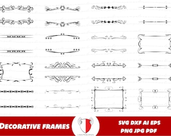 Decorative frames for cricut machine, swirl borders cut files, wedding decoration clipart, stationery decor dividers, png bundle for crafts
